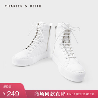 CHARLES＆KEITH2021春季CK1-70900254女士休闲系带运动高帮鞋 White白色 41