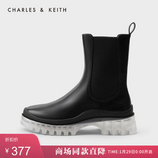 CHARLES＆KEITH2021春季CK1-90900089女士透明中跟切尔西靴 Black黑色 37