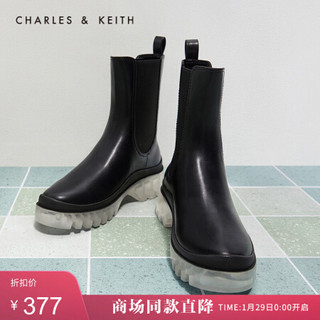 CHARLES＆KEITH2021春季CK1-90900089女士透明中跟切尔西靴 Black黑色 35