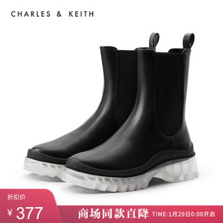 CHARLES＆KEITH2021春季CK1-90900089女士透明中跟切尔西靴 Black黑色 35