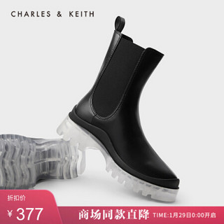 CHARLES＆KEITH2021春季CK1-90900089女士透明中跟切尔西靴 Black黑色 37