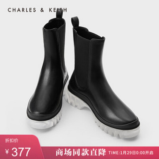 CHARLES＆KEITH2021春季CK1-90900089女士透明中跟切尔西靴 Black黑色 37