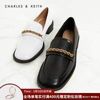CHARLES＆KEITH2021春季新品CK1-70380845女士金属链饰低跟乐福鞋 Black黑色 40
