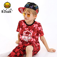 B.duck小黄鸭童装男童短袖T恤夏装新款休闲半袖上衣圆领迷彩 BF2001912 红色 120cm