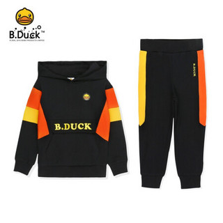 B.duck小黄鸭童装男童套装春季新款洋气中大童针织连帽两件套 BF1081506 黑色 150cm
