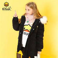 B.duck小黄鸭童装女童羽绒服冬季新款儿童中长款洋气女孩加厚外套 黑色 140cm