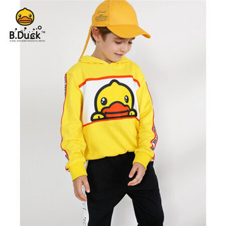 B.duck小黄鸭童装男童冬季套装新款儿童加厚保暖卫衣两件套 黄色 140cm
