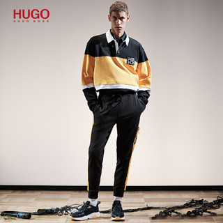 HUGO BOSS雨果博斯Polo衫男2020款春夏HUGO 93撞色长袖Polo衫 001-黑色 XL