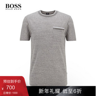 HUGO BOSS雨果博斯T恤男2020款条纹饰边花灰棉修身 T 恤 072-灰色 XL