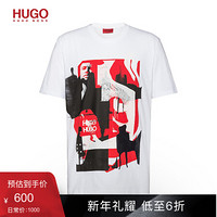 HUGO BOSS雨果博斯T恤男2020款图形印花宽松版型中性棉短袖T恤 100-白色 S