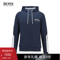 HUGO BOSS雨果博斯卫衣男2020款撞色衣袖常规版型连帽运动卫衣 410-蓝色 XXL