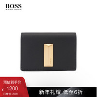 HUGO BOSS雨果博斯女士2020新款金字塔形金属配件压合式皮革卡包 001-黑色