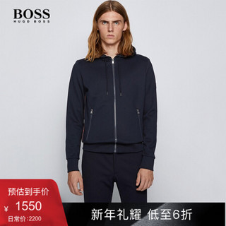 HUGO BOSS雨果博斯卫衣男2020款秋季字母组合饰带运动连帽卫衣 402-深蓝色 XXXL