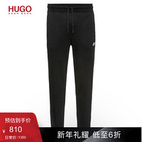 HUGO BOSS雨果博斯裤子男2020款秋季季徽标棉质翻边慢跑裤 001-黑色 XXL