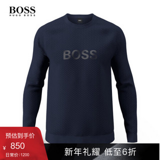 HUGO BOSS雨果博斯男士2020款秋季绗缝棉质混纺家居服运动衫卫衣 402-蓝色 XXL