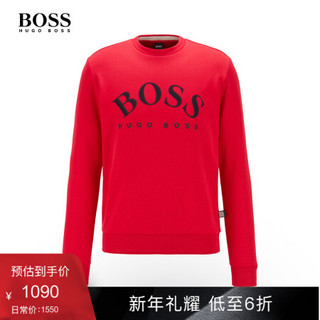 HUGO BOSS雨果博斯男士2020款秋季撞色徽标印花圆领运动衫 623-亮红色 L