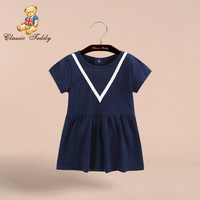 精典泰迪Classic Teddy童装女童连衣裙宝宝裙子女童裙子夏季 甜美小女孩/深蓝 90