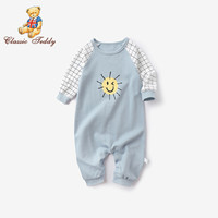 精典泰迪Classic Teddy童装新生儿连体衣宝宝爬服中小童长袖哈衣2020新款 阳光格纹L灰蓝 100