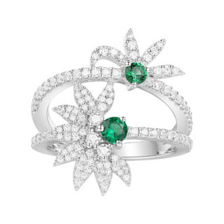 APM Monaco银镶薄荷绿花形戒指女  高贵气质戒指银饰个性首饰时尚饰品 双行&水滴56