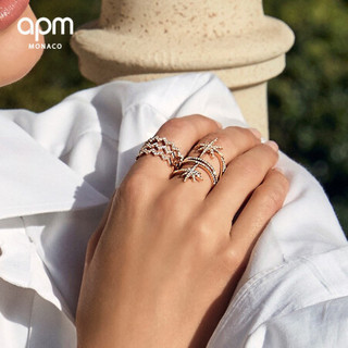 APM Monaco双行Z字形银戒指女 个性食指戒指环 时尚饰品手饰情人节礼物 经典银48