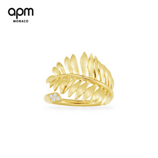 APM Monaco新品棕榈叶开口戒指女时尚饰品 夏日设计金黄色装饰食指戒指环 56码
