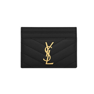 YSL圣罗兰女士卡包绒面皮革印花品牌金属标志多颜色可选择 黑色 10.5*7.5*0.5
