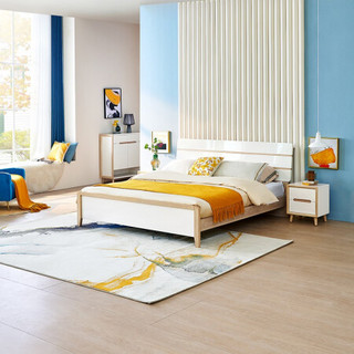 QuanU 全友 家居 北欧双人床 两种床尾可选 双色拼接卧室家具框架床121815A 1.8m框架单床(宽尾档)