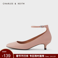 CHARLES＆KEITH2021春季CK1-60580121女士一字扣猫跟单鞋婚鞋 浅红色 39