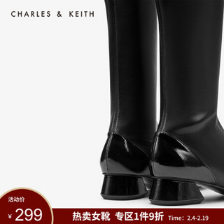 CHARLES&KEITH女鞋冬季CK1-90920072拼接鞋面低跟过膝长靴女 Black黑色 40