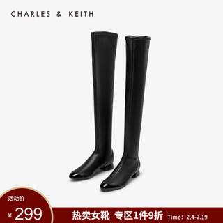 CHARLES&KEITH女鞋冬季CK1-90920072拼接鞋面低跟过膝长靴女 Black黑色 40