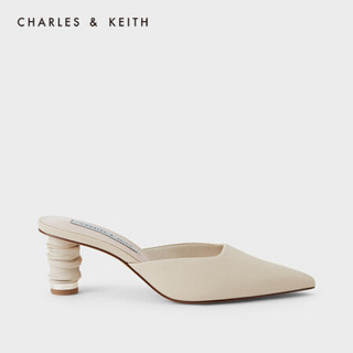 CHARLES＆KEITH2021春新品CK1-60580189女士褶皱跟尖头高跟穆勒鞋 Taupe灰褐色 40