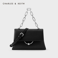 CHARLES＆KEITH2021春季新品CK2-80671256女士金属扣饰链条斜挎包 Black黑色 S