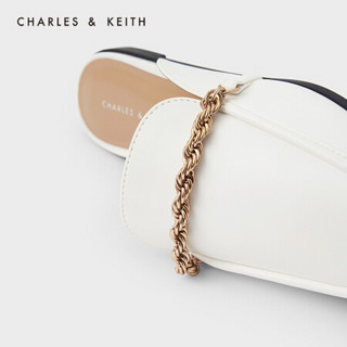CHARLES＆KEITH2021春季新品CK1-70380833女士金属链饰乐福穆勒鞋 White白色 36