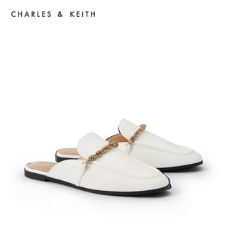 CHARLES＆KEITH2021春季新品CK1-70380833女士金属链饰乐福穆勒鞋 White白色 35