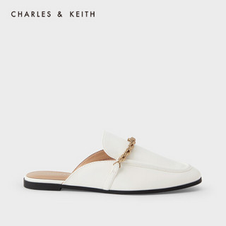 CHARLES＆KEITH2021春季新品CK1-70380833女士金属链饰乐福穆勒鞋 White白色 35