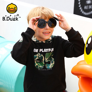 B.Duck小黄鸭童装男童卫衣春季新款儿童套头带帽卫衣印花潮款 军绿迷彩/黑色 120cm