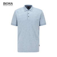 HUGO BOSS雨果博斯男士2021春夏商务休闲亚麻棉混纺短袖Polo衫 489-蓝色 L