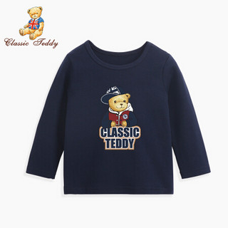 精典泰迪Classic Teddy童装女童T恤儿童衣服宝宝外出服2020秋季新款1-3-6-9岁 棒球帽子熊定制T恤6深蓝 110