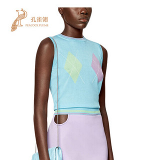 Versace/范思哲2020新款女士淡雅菱形嵌花图案修身无袖款式上衣 浅蓝色 38