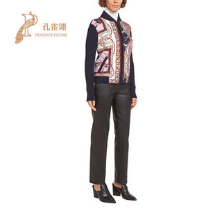 FERRAGAMO/菲拉格慕2020新款女士时尚经典罗纹针织印花短夹克 深蓝色 S