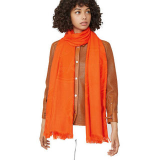 Herms爱马仕围巾女士披肩提花编织山羊绒和真丝混纺围巾温暖厚实  H262494S 橙色 75 x 210厘米