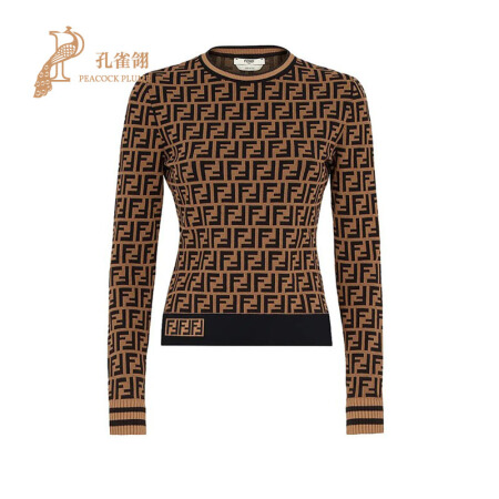 FENDI 芬迪 2021新款女士时尚经典长袖修身针织FF图案毛衣 FZY703 A5QG F118W 灰色 36