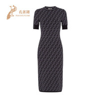 FENDI 芬迪 2021新款女士经典圆领短袖FF图案中长紧身连衣裙 FZD753 A5QG F0RTU 黑色 38