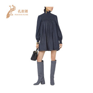 FENDI/芬迪2021新款女士时尚经典长袖高领青年布短裙连衣裙 蓝色 40