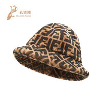 FENDI 芬迪 2021新款女士时尚经典FF经典图案毛羊皮钟形帽 FXQ632 A401 F0QE1 棕色 L(58-60cm)