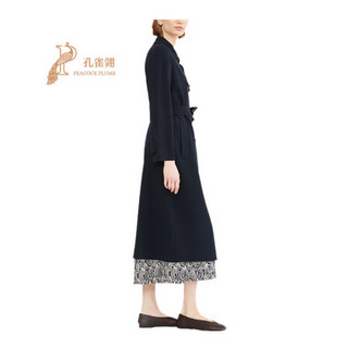 MaxMara/麦丝玛拉2021新款女士匹配腰带固定双绉羊毛长款百搭风衣 午夜蓝 34