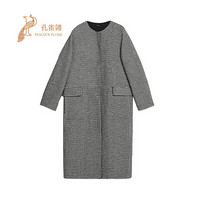 MaxMara/麦丝玛拉2021新款女士千鸟格纹图案圆领长款双面大衣 黑色 34