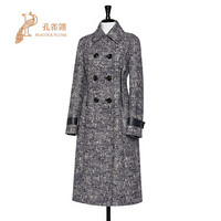 MaxMara/麦丝玛拉2021新款女士人字形编织双排扣中长羊驼毛大衣 海军蓝 38