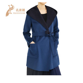 MaxMara/麦丝玛拉2021新款女士CANDIDO两种色调纯羊毛兜帽大衣 蓝色 42