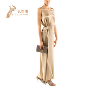 FERRAGAMO/菲拉格慕女装2021新款女士时尚经典低领口丝绸缎长连衣裙 金色 40